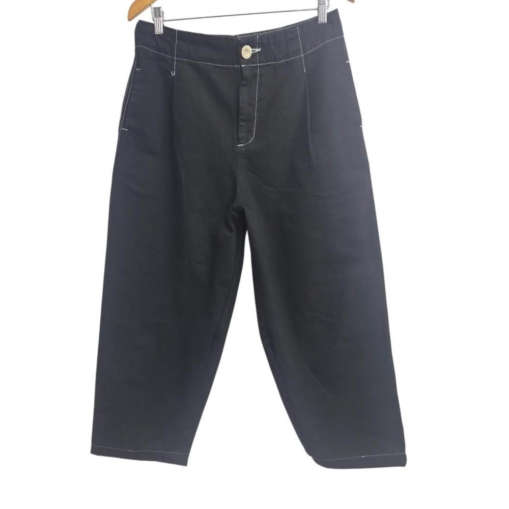 Gravel & Gold Black Denim Contrast Stitch High Rise Straight Leg Pants Size 30
